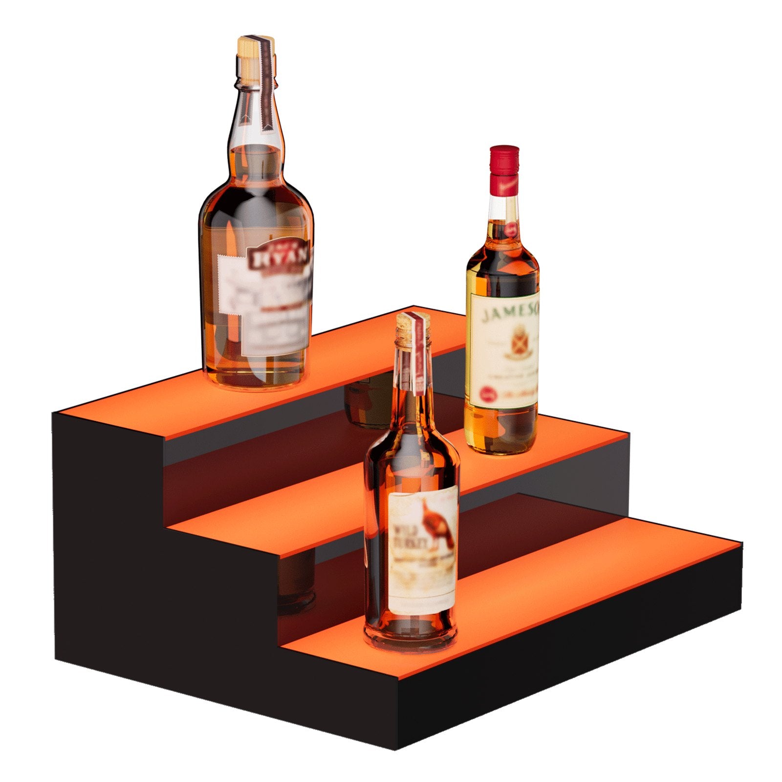Three-Tier LED Liquor Bottle Display Shelf with Multicolor Lighting, Remote & App Control, 16-Inch Acrylic Home Bar Rack Stand