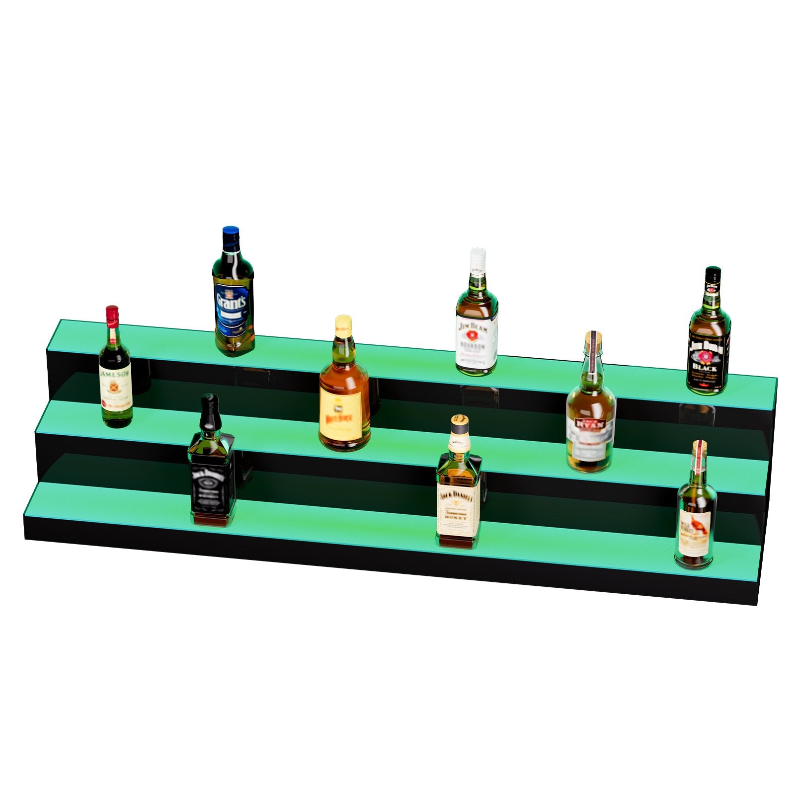 48-Inch LED Liquor Bottle Display Shelf - 3-Tier Illuminated Acrylic Bar Rack with Multicolor Lighting, RF Remote & App Control for Home Bars