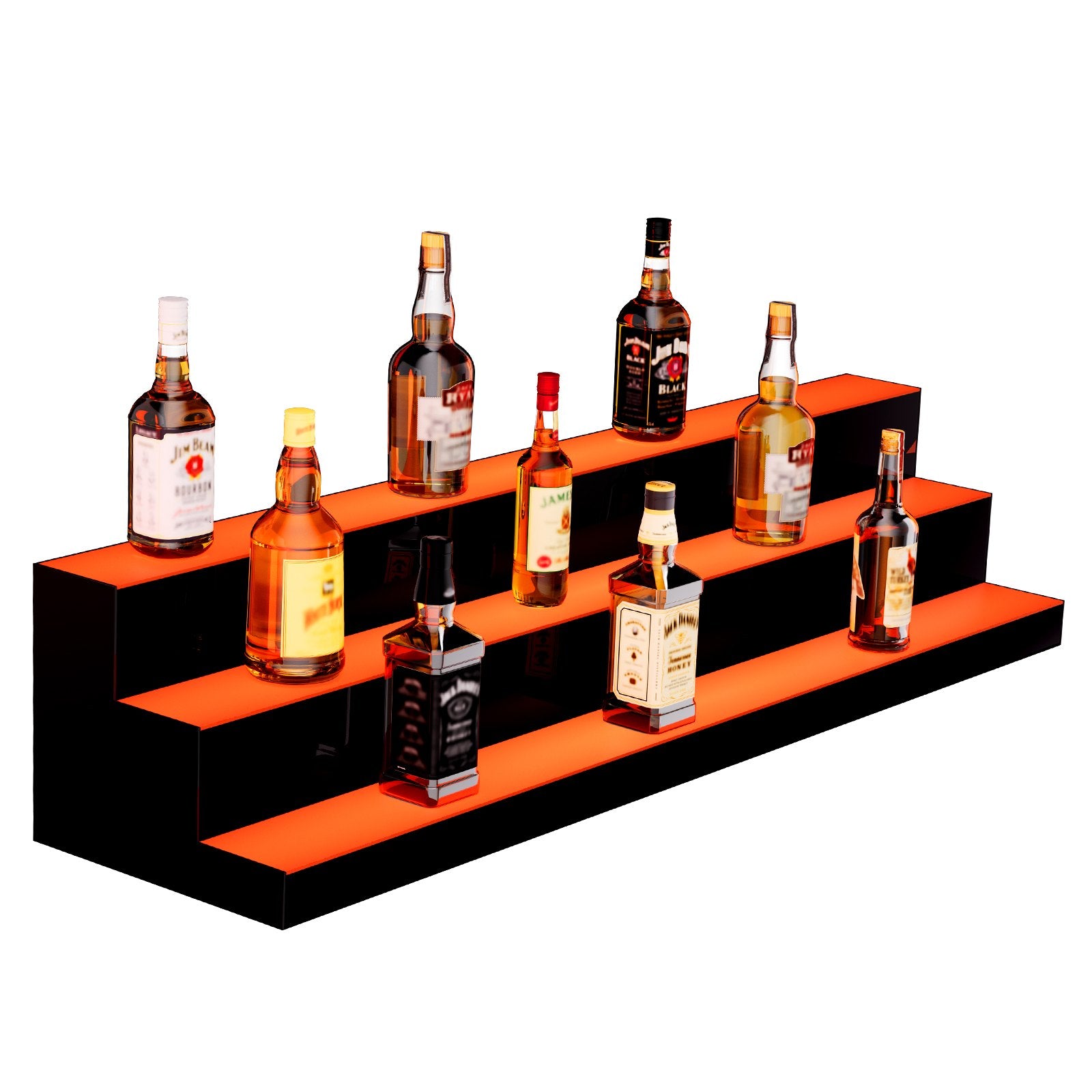 48-Inch LED Liquor Bottle Display Shelf - 3-Tier Illuminated Acrylic Bar Rack with Multicolor Lighting, RF Remote & App Control for Home Bars