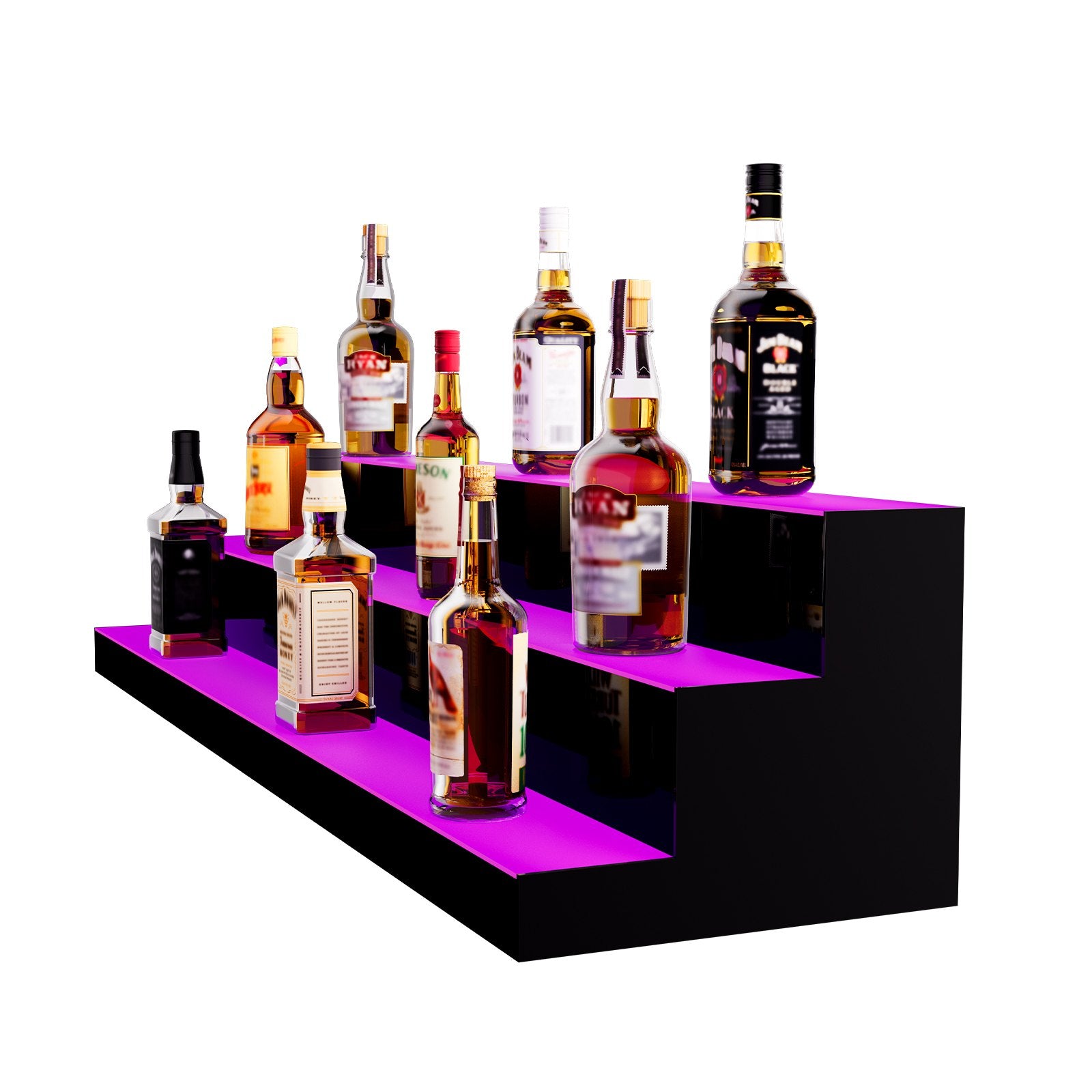 48-Inch LED Liquor Bottle Display Shelf - 3-Tier Illuminated Acrylic Bar Rack with Multicolor Lighting, RF Remote & App Control for Home Bars
