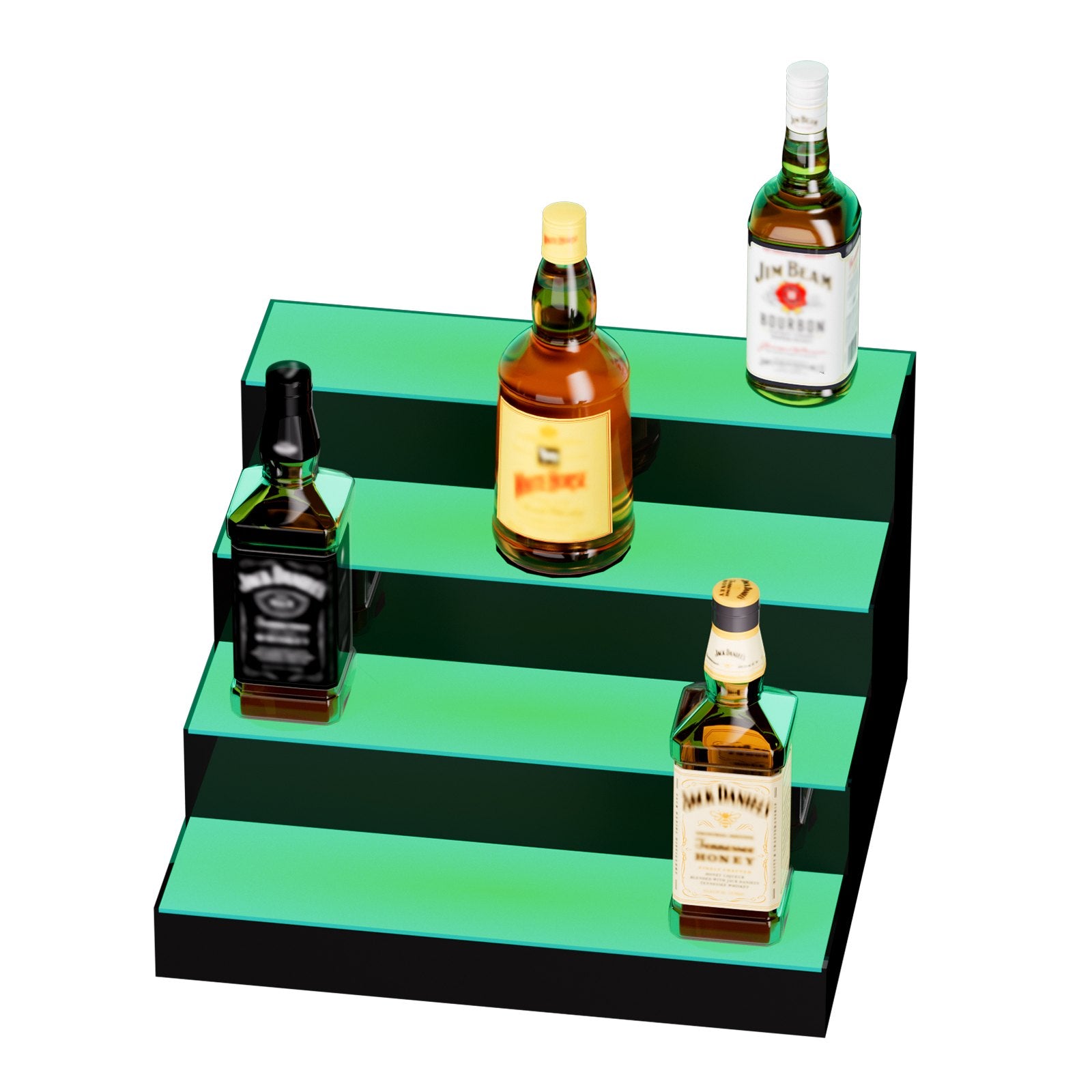 4-Tier LED Liquor Bottle Display with App & RF Remote Control, 16" Illuminated Bar Shelf, Multicolor Acrylic Whiskey Rack Stand