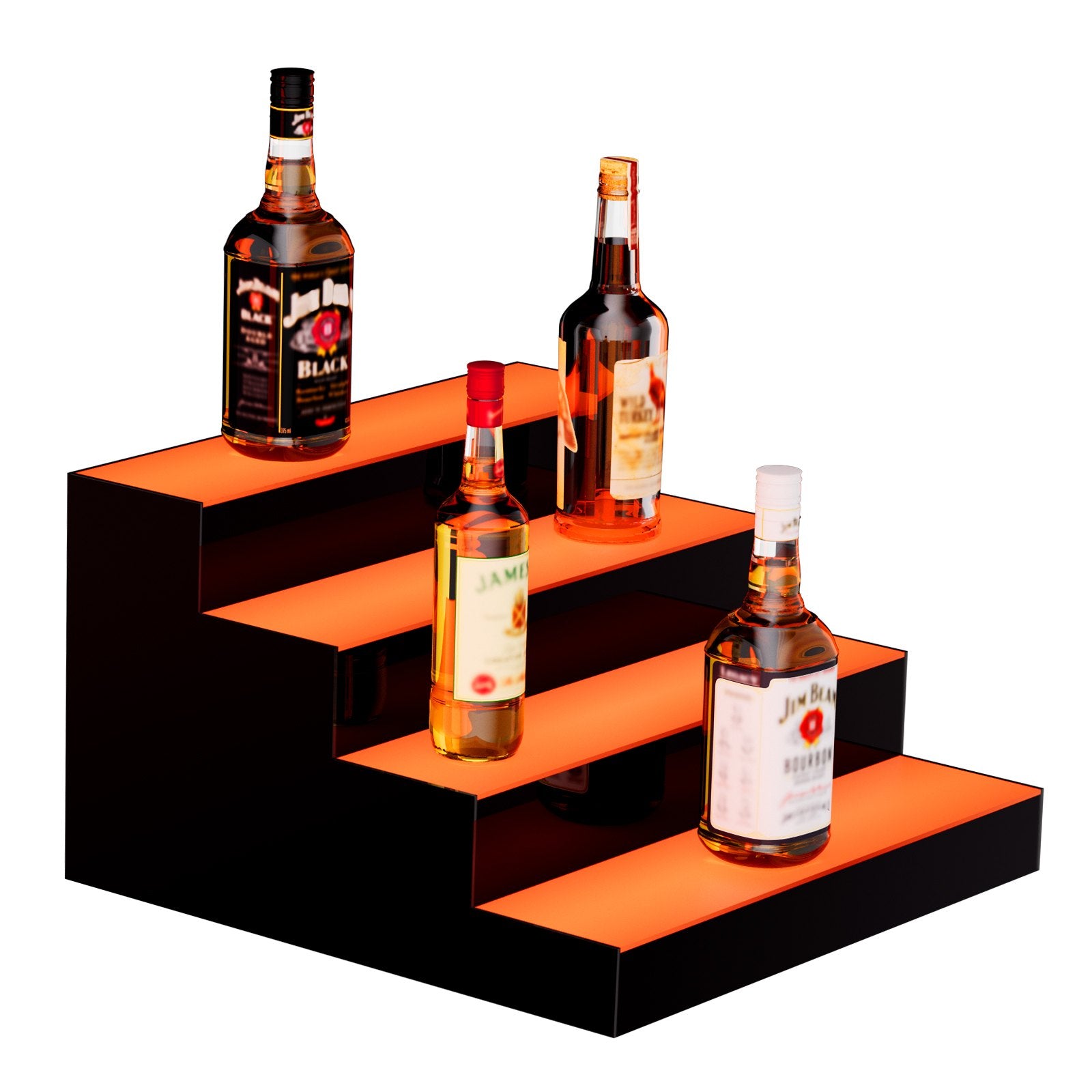 4-Tier LED Liquor Bottle Display with App & RF Remote Control, 16" Illuminated Bar Shelf, Multicolor Acrylic Whiskey Rack Stand