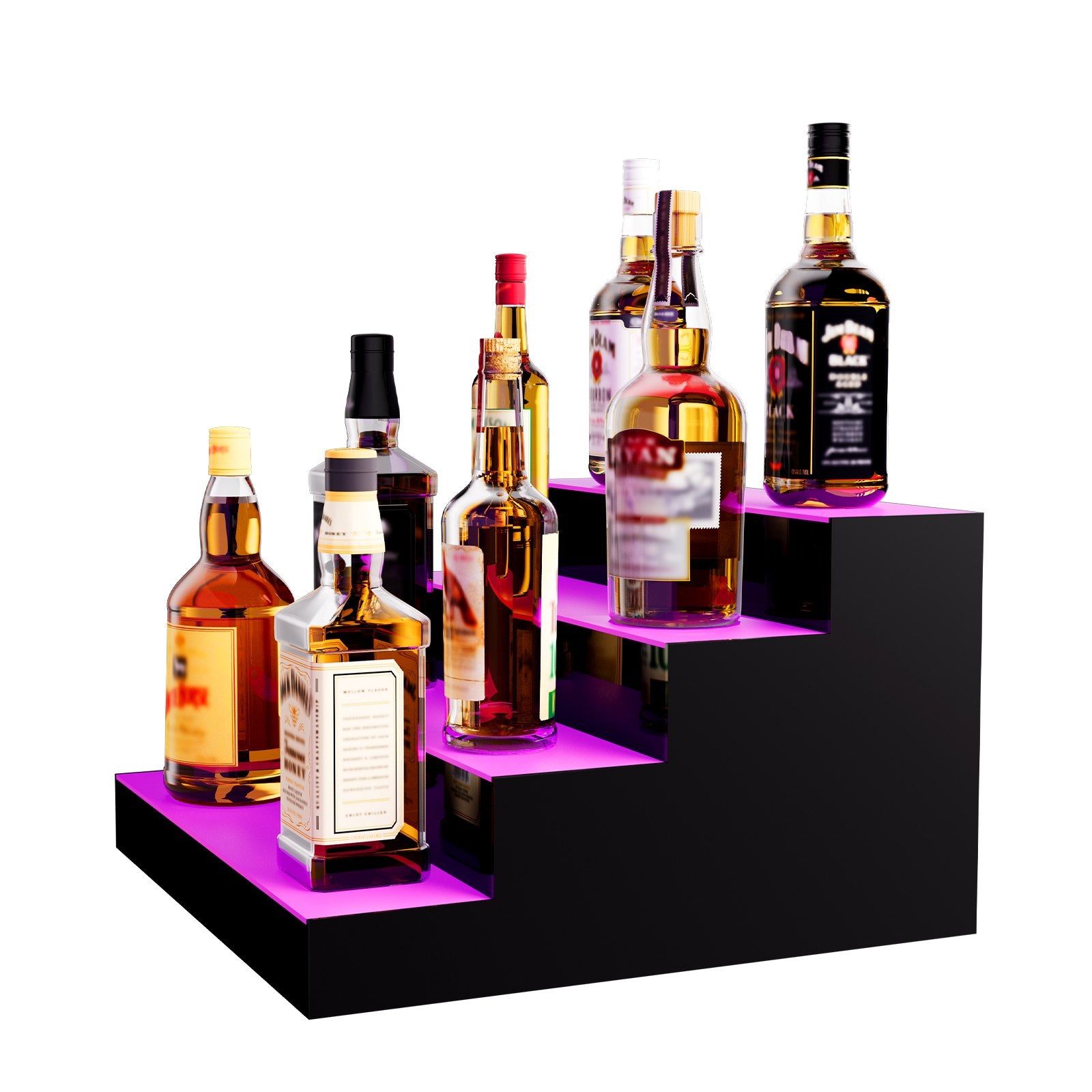 4-Tier LED Liquor Bottle Display with App & RF Remote Control, 16" Illuminated Bar Shelf, Multicolor Acrylic Whiskey Rack Stand