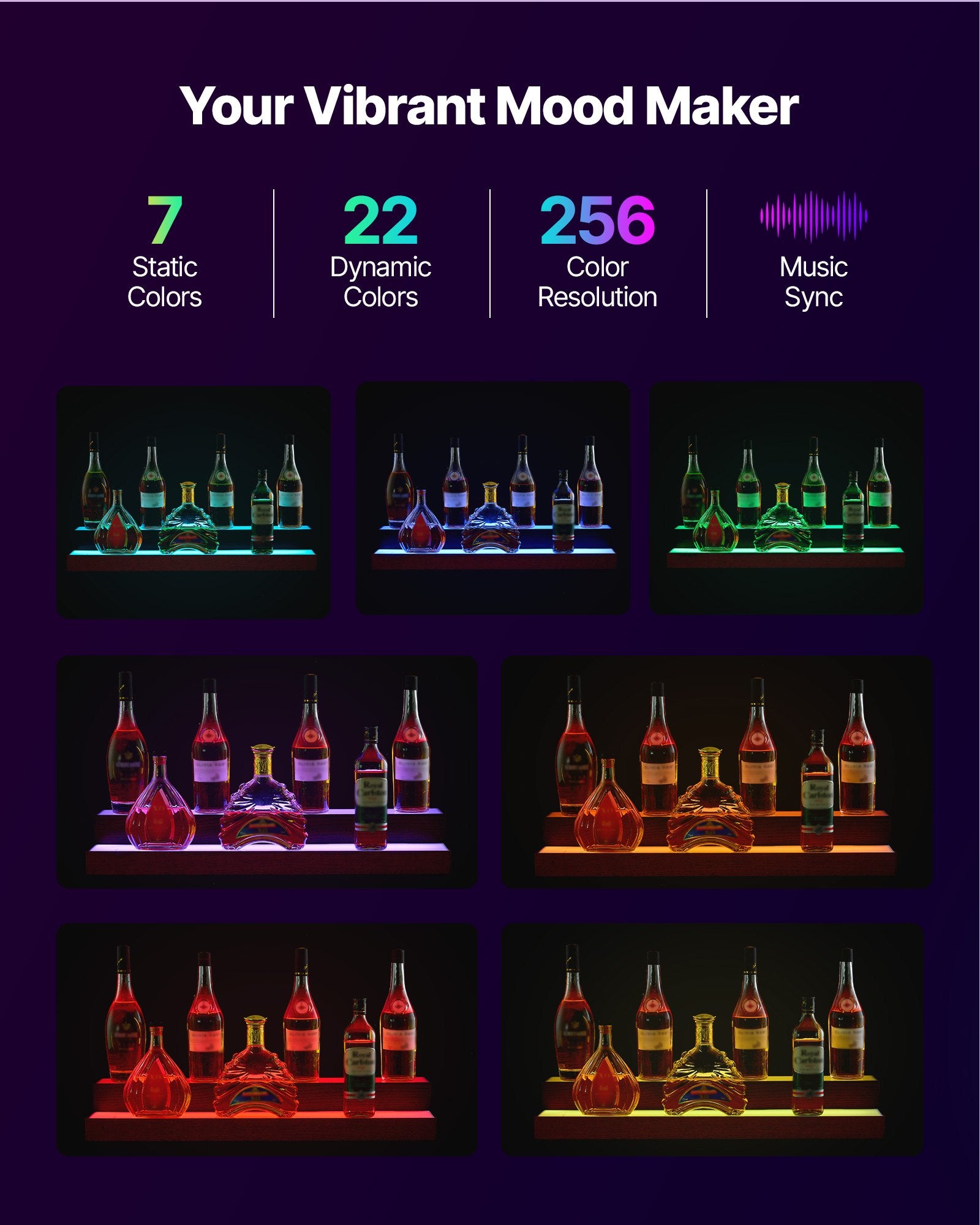 Illuminate Your Home Bar with a 2-Tier LED Liquor Display - 30-Inch USB-Powered Whiskey Rack, RF Remote & App Control, 7 Colors, Acrylic & Wood Shelf