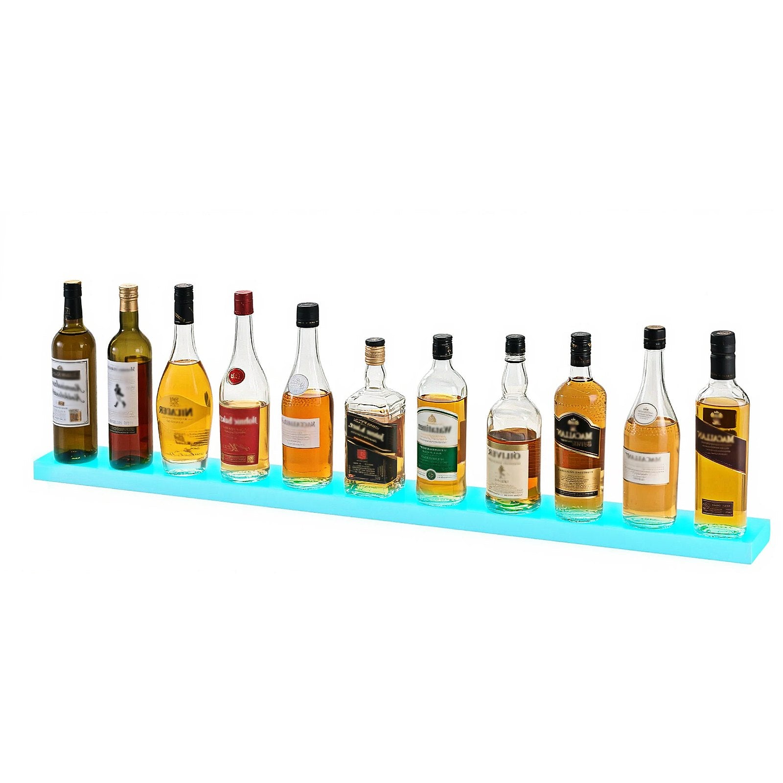 48-Inch LED Lighted Liquor Display Shelf, 1-Tier Whiskey Rack for Home Bars, USB Powered with RF Remote & App Control, 7 Colors, Holds 12 Bottles