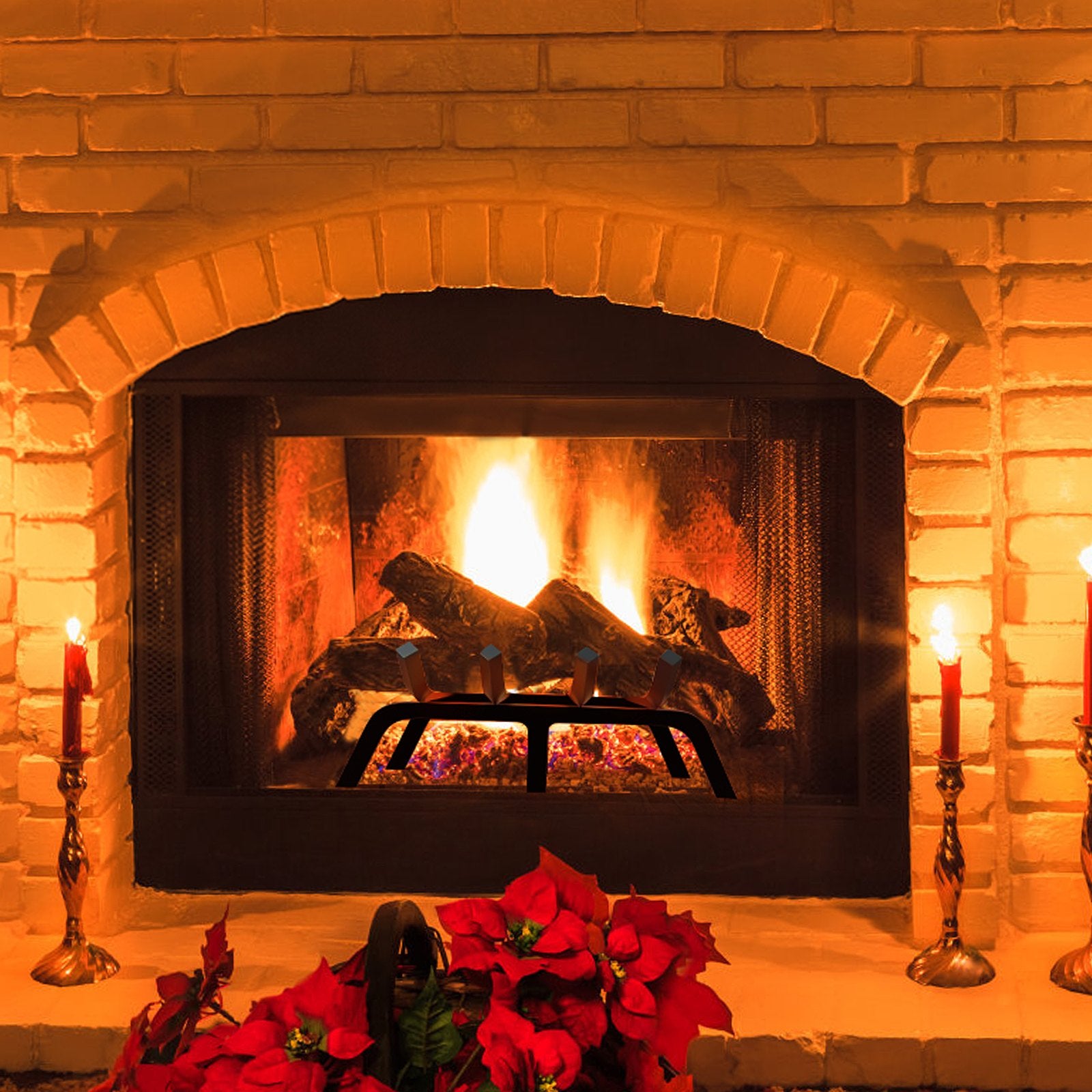 18" Heavy Duty Fireplace Log Grate - 6 Support Legs, Solid Powder-Coated Steel Bars, Firewood Rack Holder for Indoor/Outdoor Use