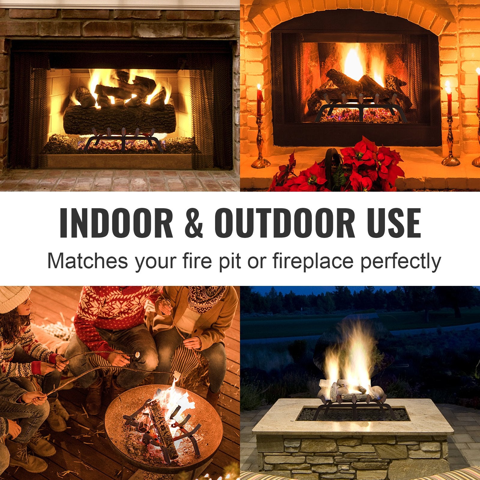21" Heavy Duty Fireplace Log Grate with 6 Sturdy Legs, 3/4" Steel Bars for Optimal Firewood Burning Indoors & Outdoors, Black Finish