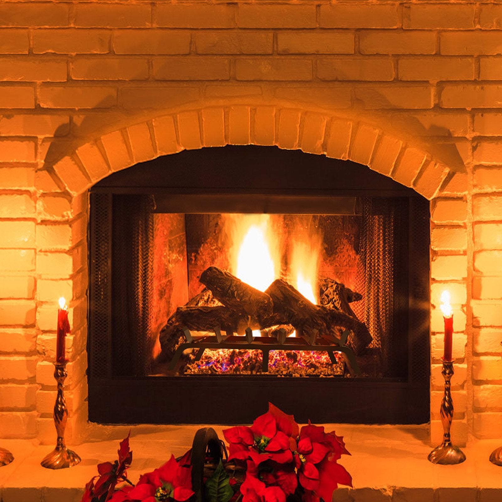 Heavy Duty 27" Fireplace Log Grate with 6 Support Legs, Solid 3/4" Powder-Coated Steel Bars for Indoor/Outdoor Firewood Burning Rack