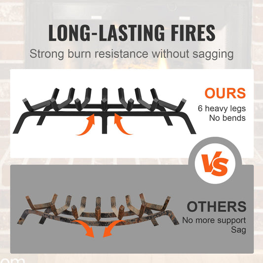 30" Heavy Duty Fireplace Log Grate with 6 Sturdy Legs, 3/4" Powder-Coated Steel Bars - Durable Firewood Rack for Indoor & Outdoor Use