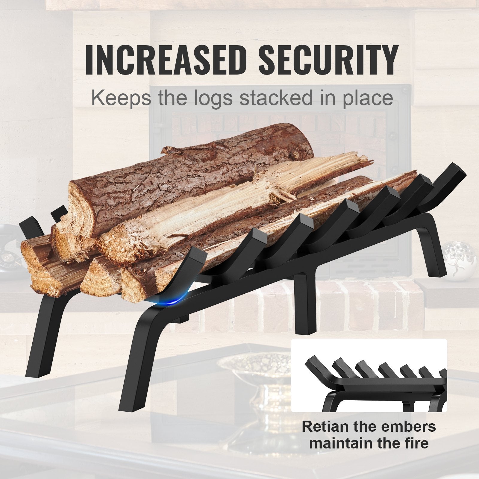 30" Heavy Duty Fireplace Log Grate with 6 Sturdy Legs, 3/4" Powder-Coated Steel Bars - Durable Firewood Rack for Indoor & Outdoor Use