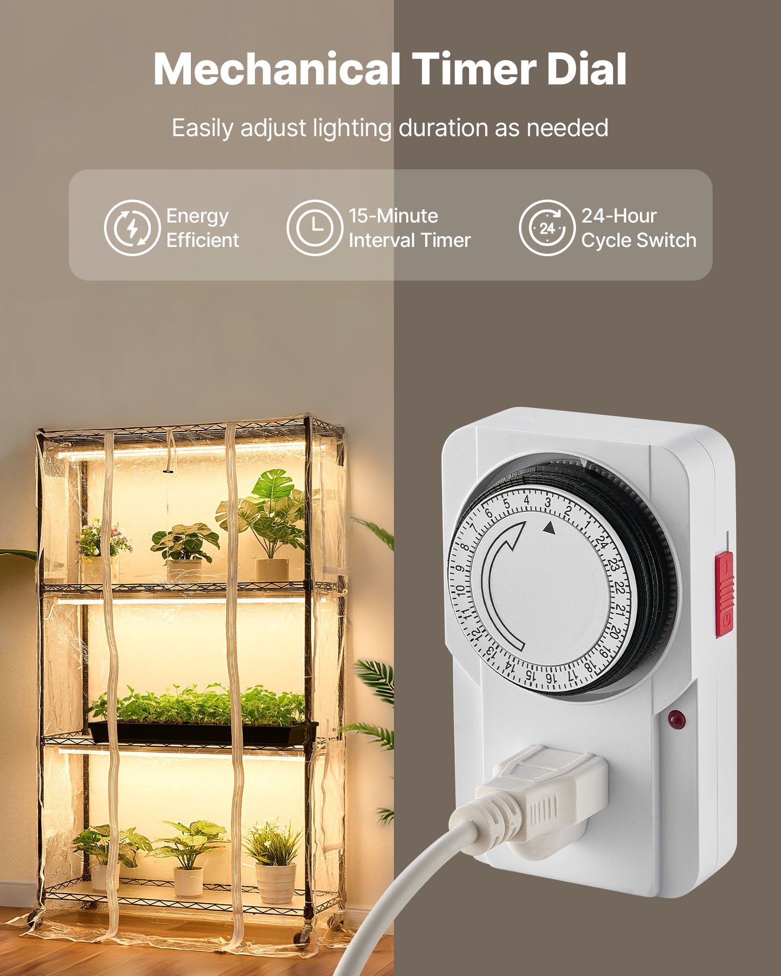 Indoor Greenhouse for Plants with Full Spectrum LED Grow Lights, 59" Tall 4-Tier Metal Stand, Timer, Hygrometer, Energy Efficient, 180W, Clear Cover