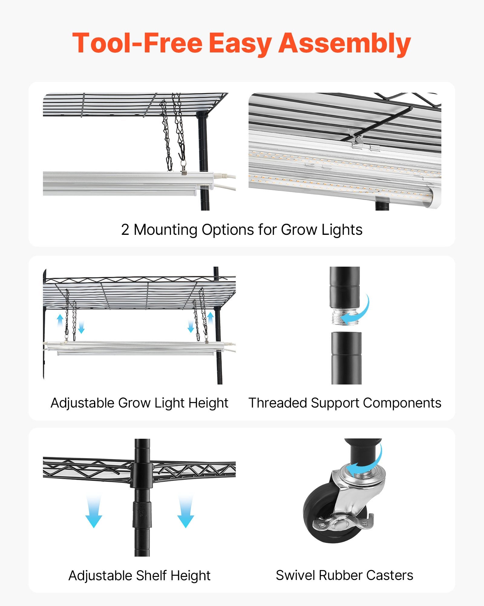 Indoor Greenhouse for Plants with Full Spectrum LED Grow Lights, 59" Tall 4-Tier Metal Stand, Timer, Hygrometer, Energy Efficient, 180W, Clear Cover