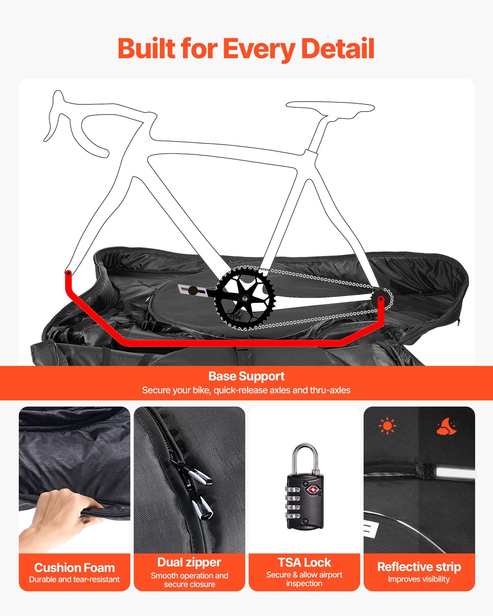 Triathlon Bike Transport Case with TSA Lock, Dual Zipper, Max 42" Wheelbase - Ultimate Storage for Travel, Train, Airplane, Subway Use