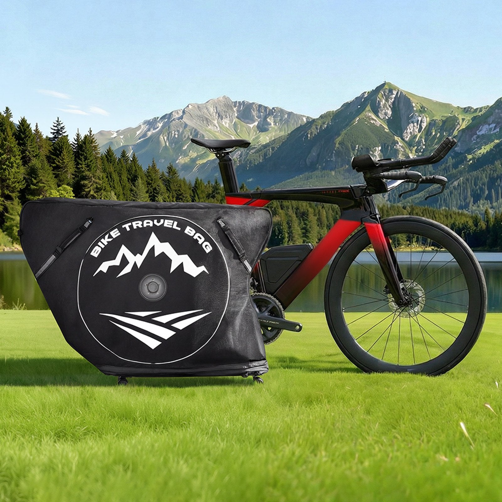 Triathlon Bike Transport Case with TSA Lock, Dual Zipper, Max 42" Wheelbase - Ultimate Storage for Travel, Train, Airplane, Subway Use