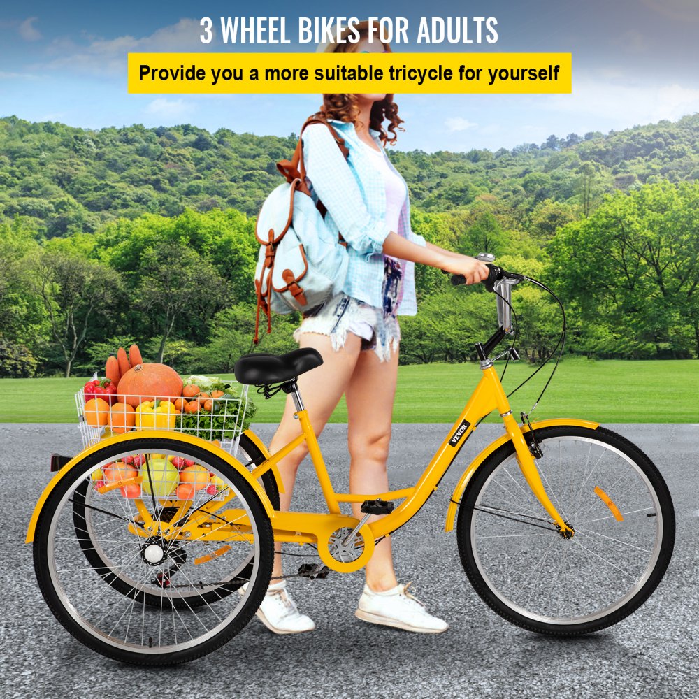 Adult Tricycle 26" 7-Speed 3-Wheel Trike Bicycle Bike Cruise w/ Basket Shooping