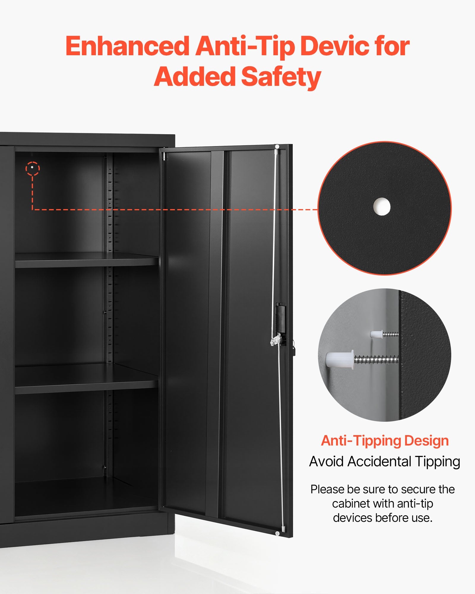 Robust Steel Garage Cabinet, 41.7" Black Metal Storage with Lockable Doors, 3-Tier Adjustable Shelves for Office, Basement, Warehouse, Pantry