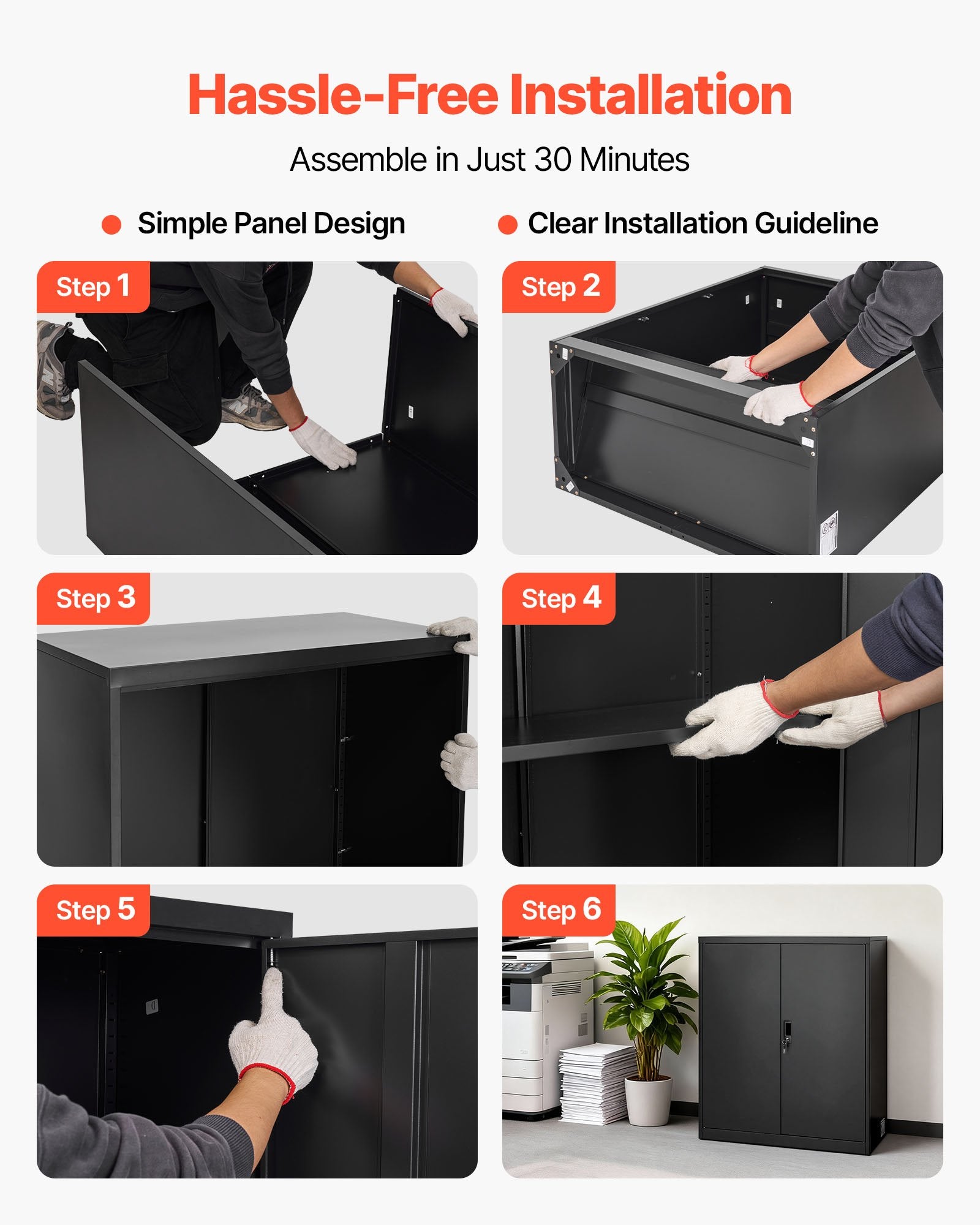 Robust Steel Garage Cabinet, 41.7" Black Metal Storage with Lockable Doors, 3-Tier Adjustable Shelves for Office, Basement, Warehouse, Pantry