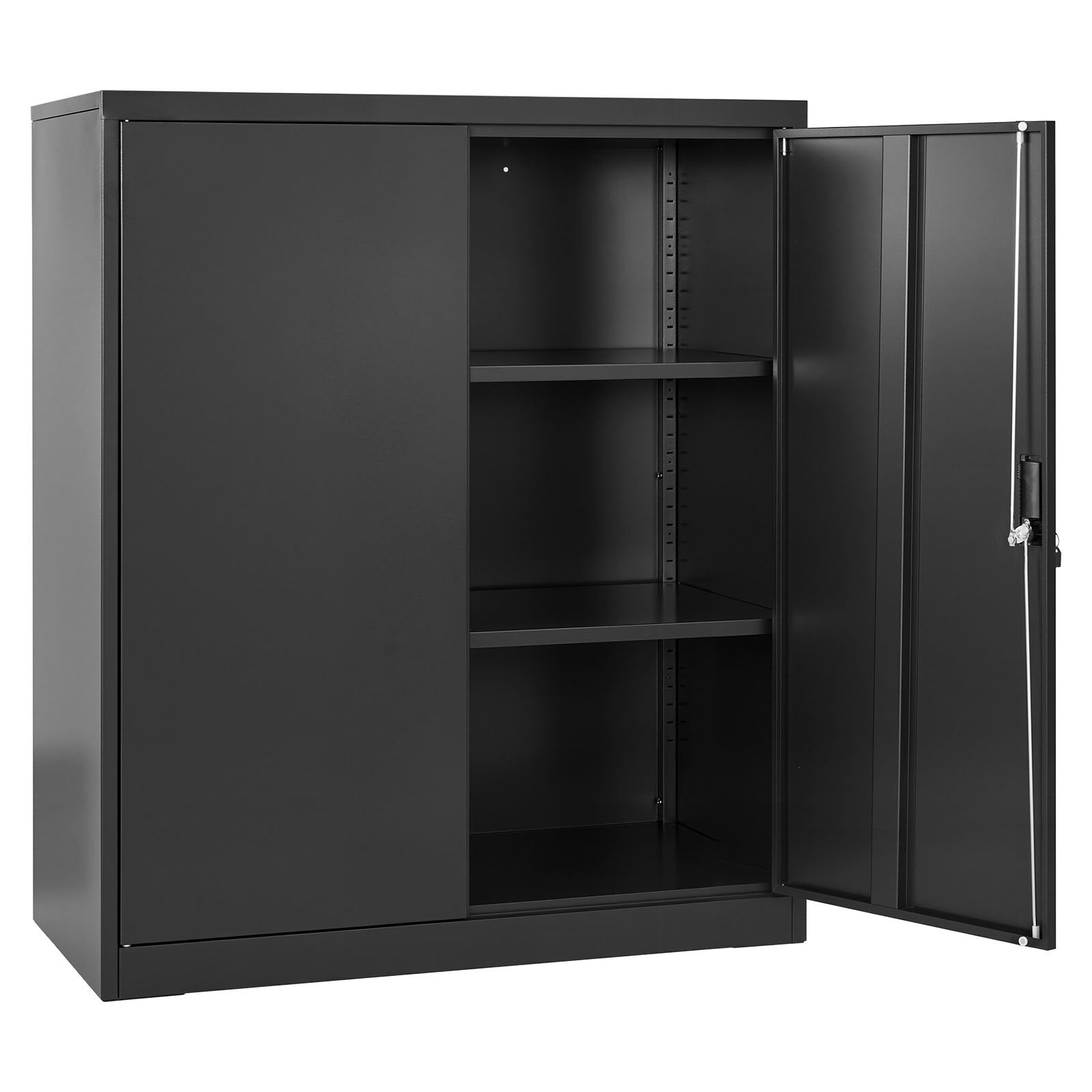 Robust Steel Garage Cabinet, 41.7" Black Metal Storage with Lockable Doors, 3-Tier Adjustable Shelves for Office, Basement, Warehouse, Pantry