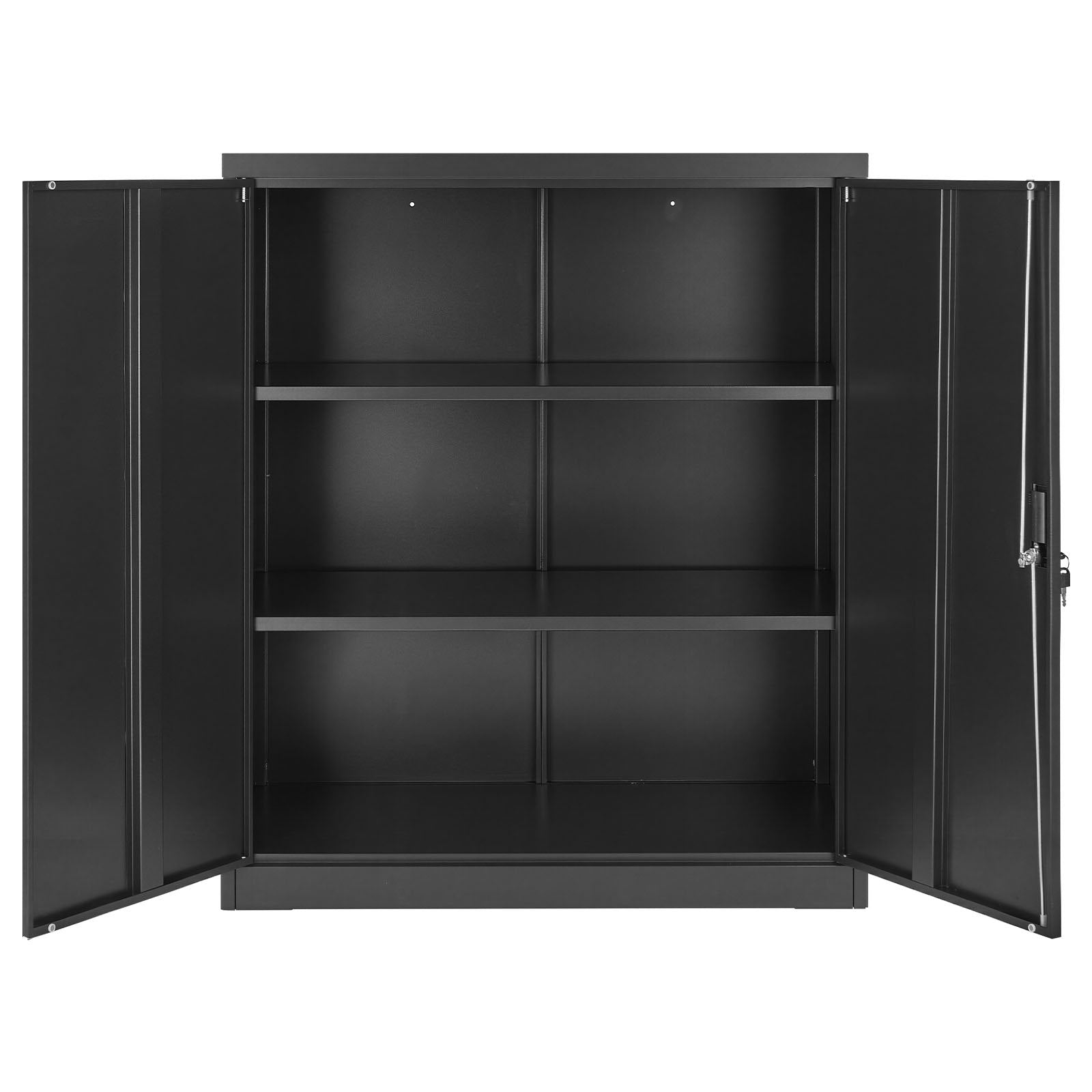 Robust Steel Garage Cabinet, 41.7" Black Metal Storage with Lockable Doors, 3-Tier Adjustable Shelves for Office, Basement, Warehouse, Pantry