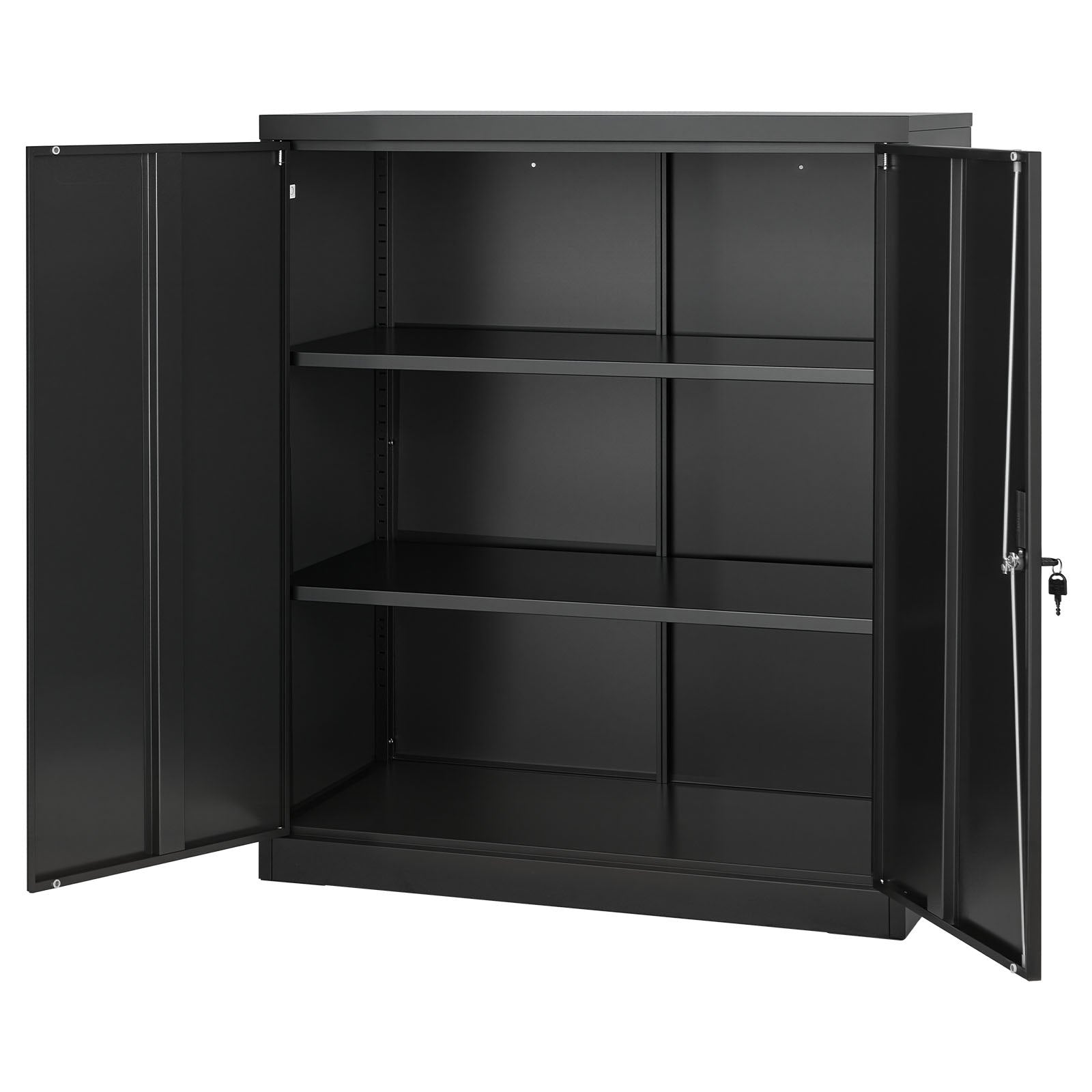 Robust Steel Garage Cabinet, 41.7" Black Metal Storage with Lockable Doors, 3-Tier Adjustable Shelves for Office, Basement, Warehouse, Pantry