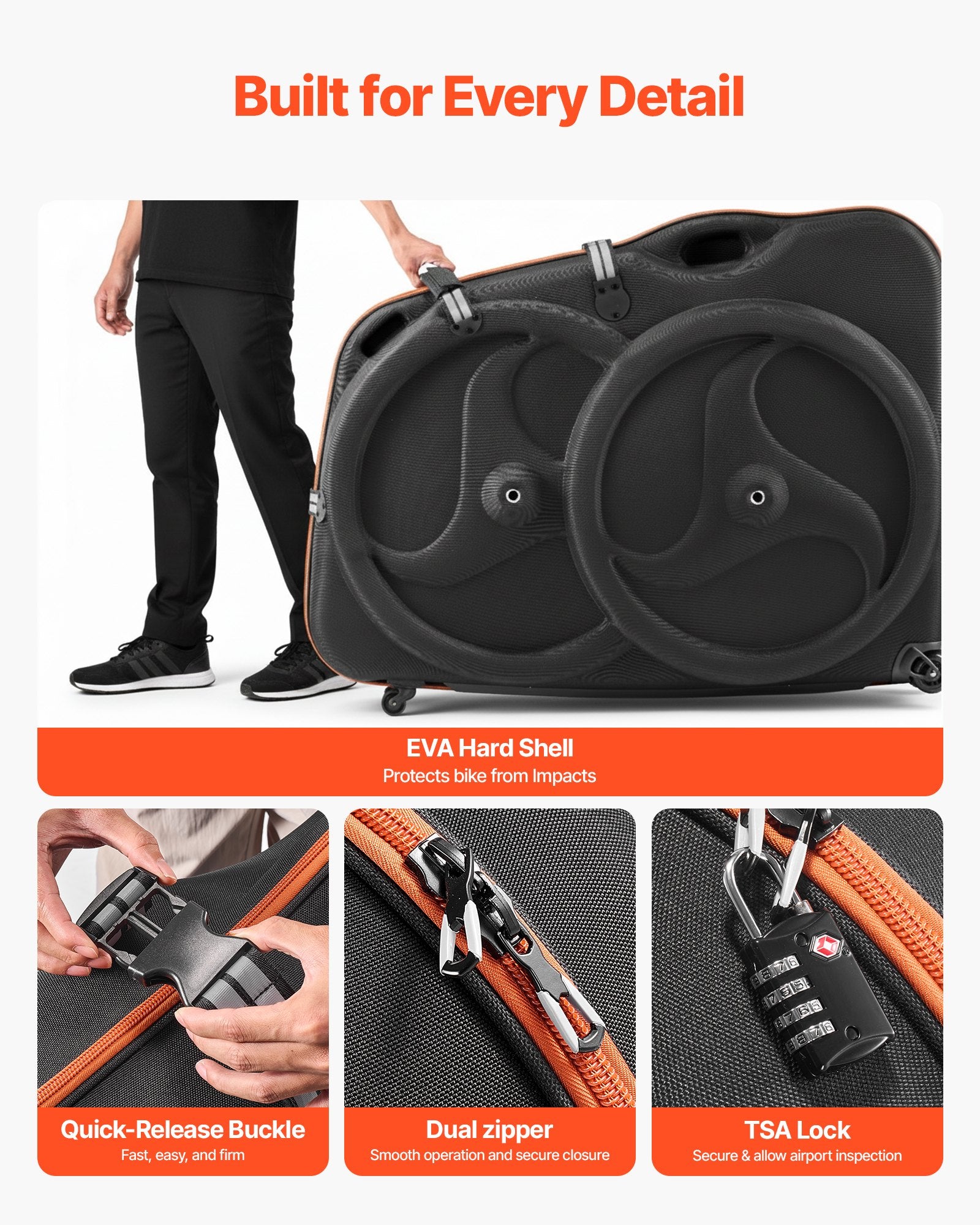 Premium Bike Travel Case with EVA Hard Shell, TSA Lock, Dual Zipper, and Wheels for 700C Road Bikes - Durable Bicycle Bag for Air Travel