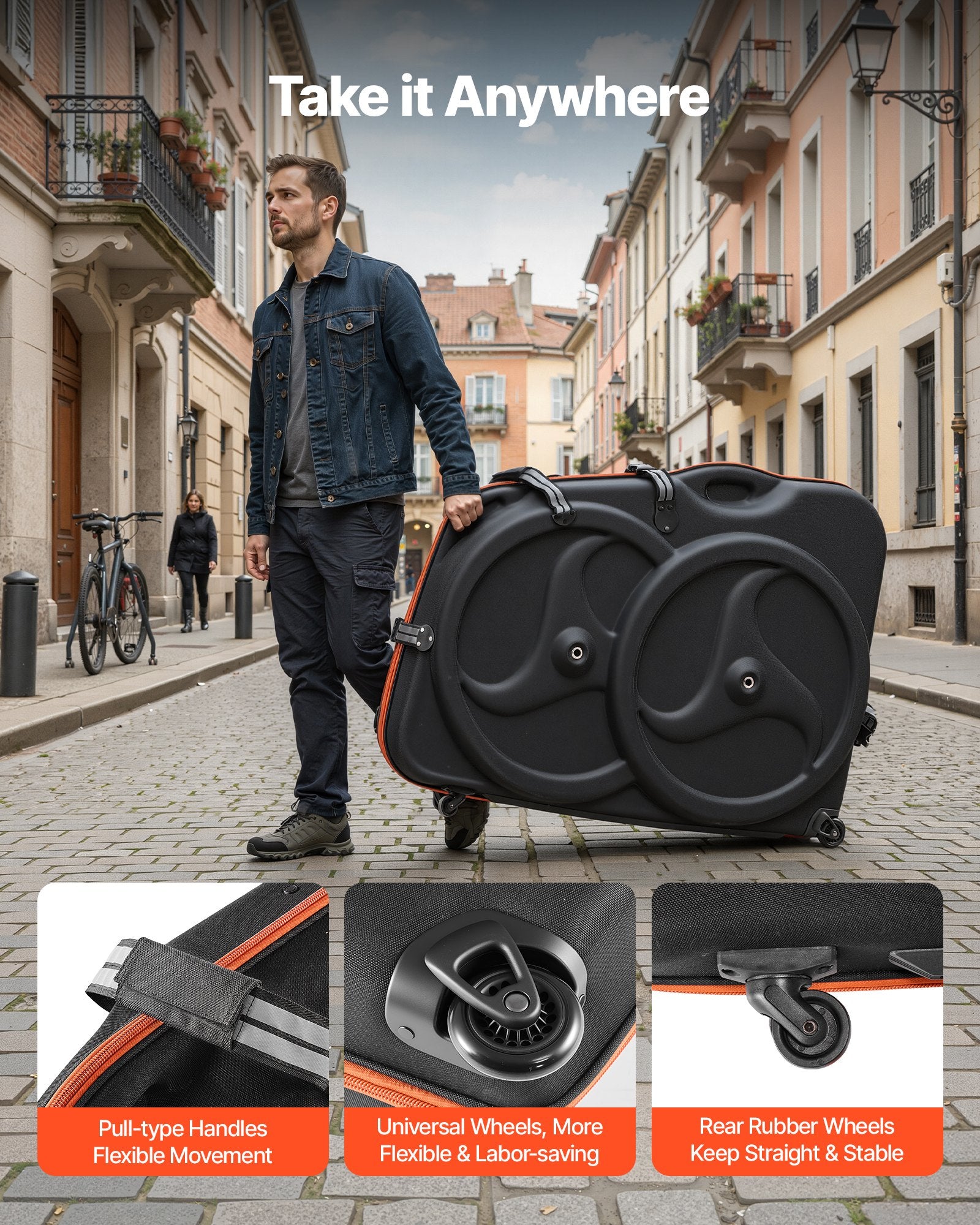 Premium Bike Travel Case with EVA Hard Shell, TSA Lock, Dual Zipper, and Wheels for 700C Road Bikes - Durable Bicycle Bag for Air Travel