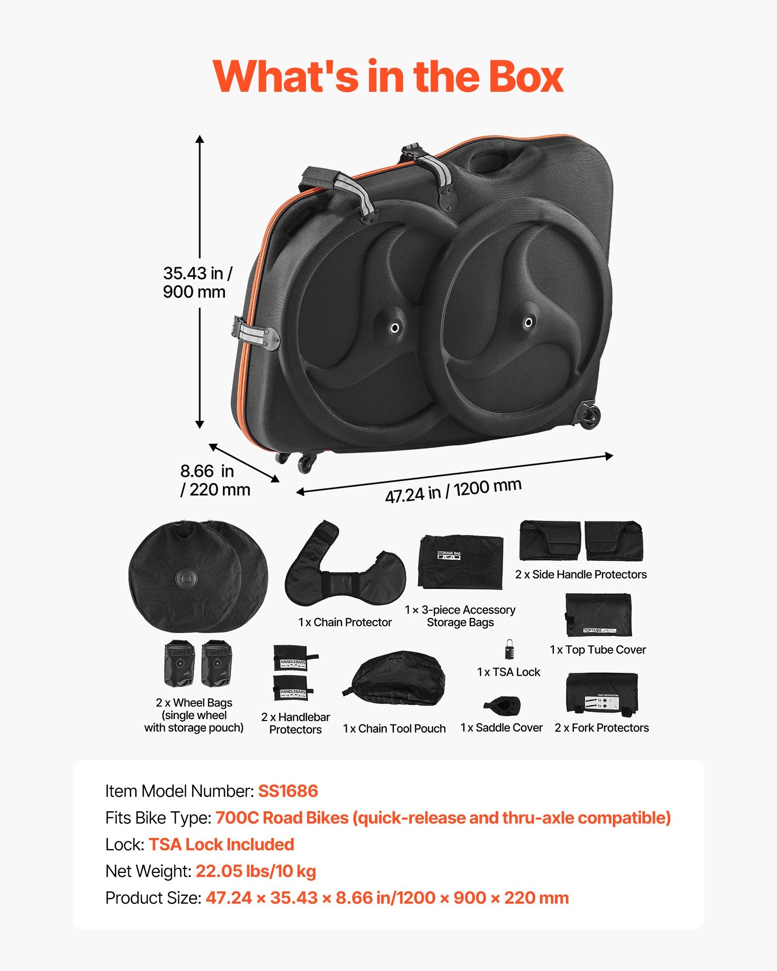 Premium Bike Travel Case with EVA Hard Shell, TSA Lock, Dual Zipper, and Wheels for 700C Road Bikes - Durable Bicycle Bag for Air Travel