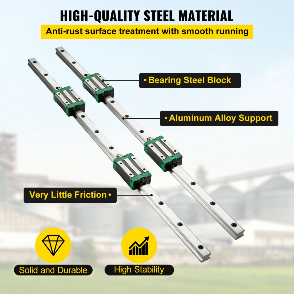 Comprehensive Linear Rail Kit with Adjustable Bearings for CNC and Mill Applications - 2 Pieces, Ranging from 0.79 to 67 Inches, Includes 4 HSR20 Bearing Blocks for Versatile X, Y, Z Axis Motion
