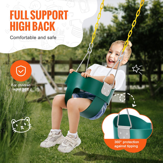 High Back Toddler Swing Seat with Coated Chains & Carabiners, 150 lbs Capacity, Fully Assembled for Indoor & Outdoor Fun, Ages 3+