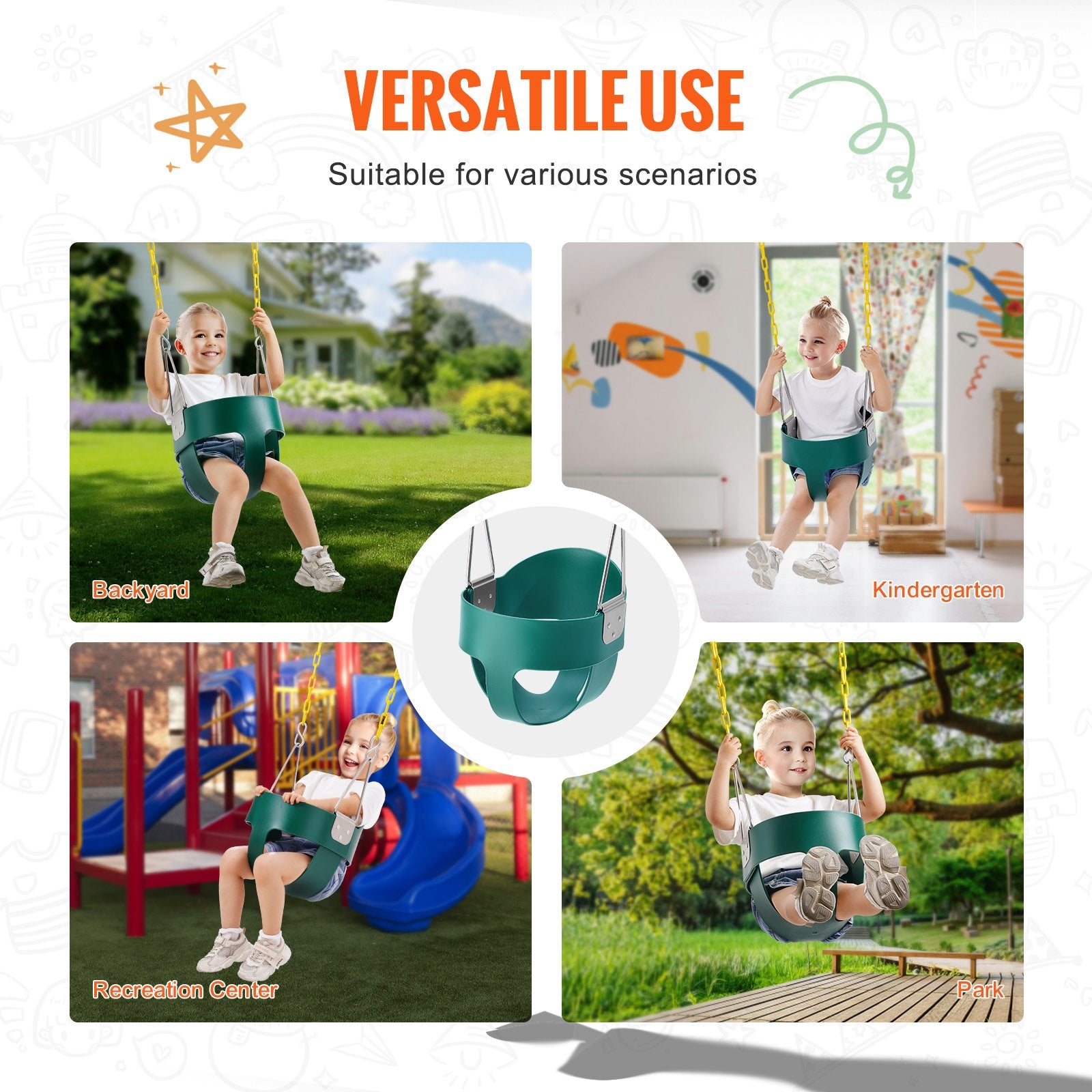 High Back Toddler Swing Seat with Coated Chains & Carabiners, 150 lbs Capacity, Fully Assembled for Indoor & Outdoor Fun, Ages 3+