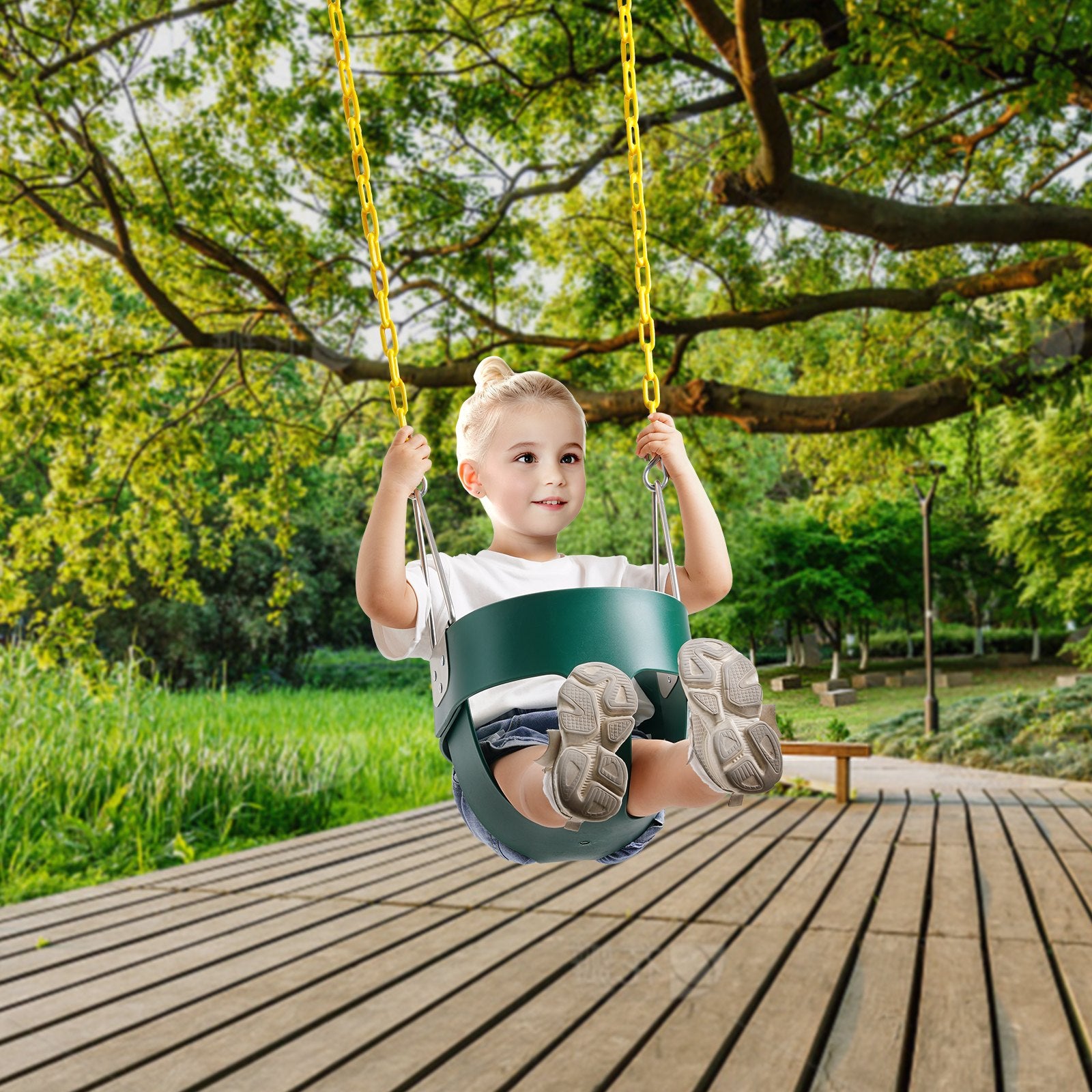 High Back Toddler Swing Seat with Coated Chains & Carabiners, 150 lbs Capacity, Fully Assembled for Indoor & Outdoor Fun, Ages 3+