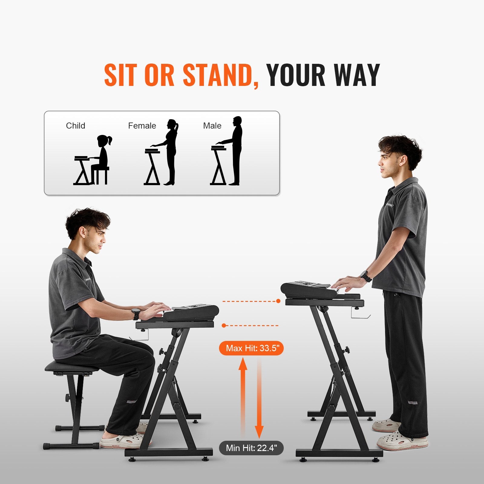 Heavy-Duty Z Style Piano Stand & Bench Set with Adjustable Width & Height for 54-88 Key Electric Pianos, 250 lbs Capacity, Quick Adjustment & Wheels