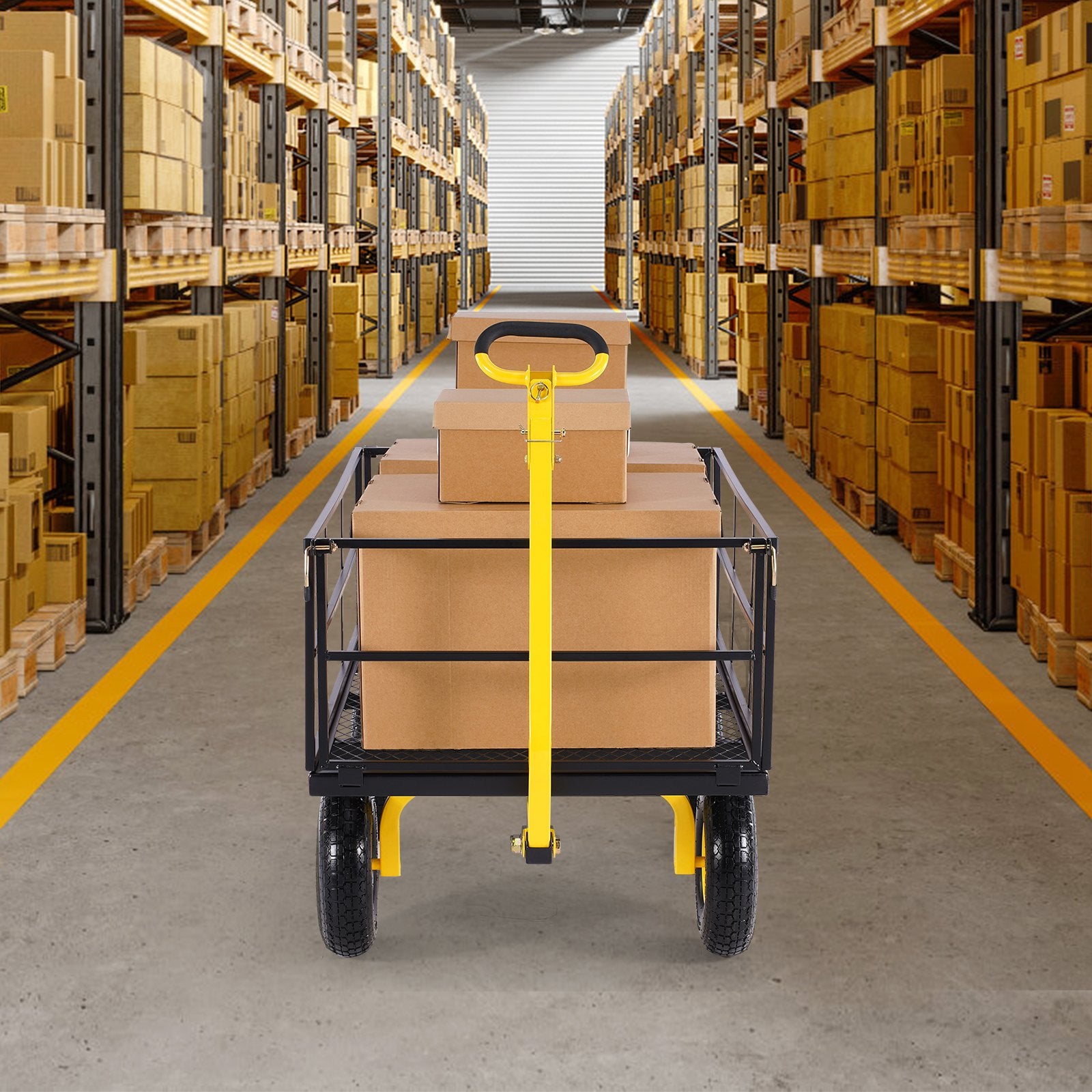 Heavy Duty 1400 Lbs Steel Garden Cart with 13" All Terrain Tires, Removable Mesh Sides, Ergonomic Handle, and Rotating Design for Outdoor Utility Use