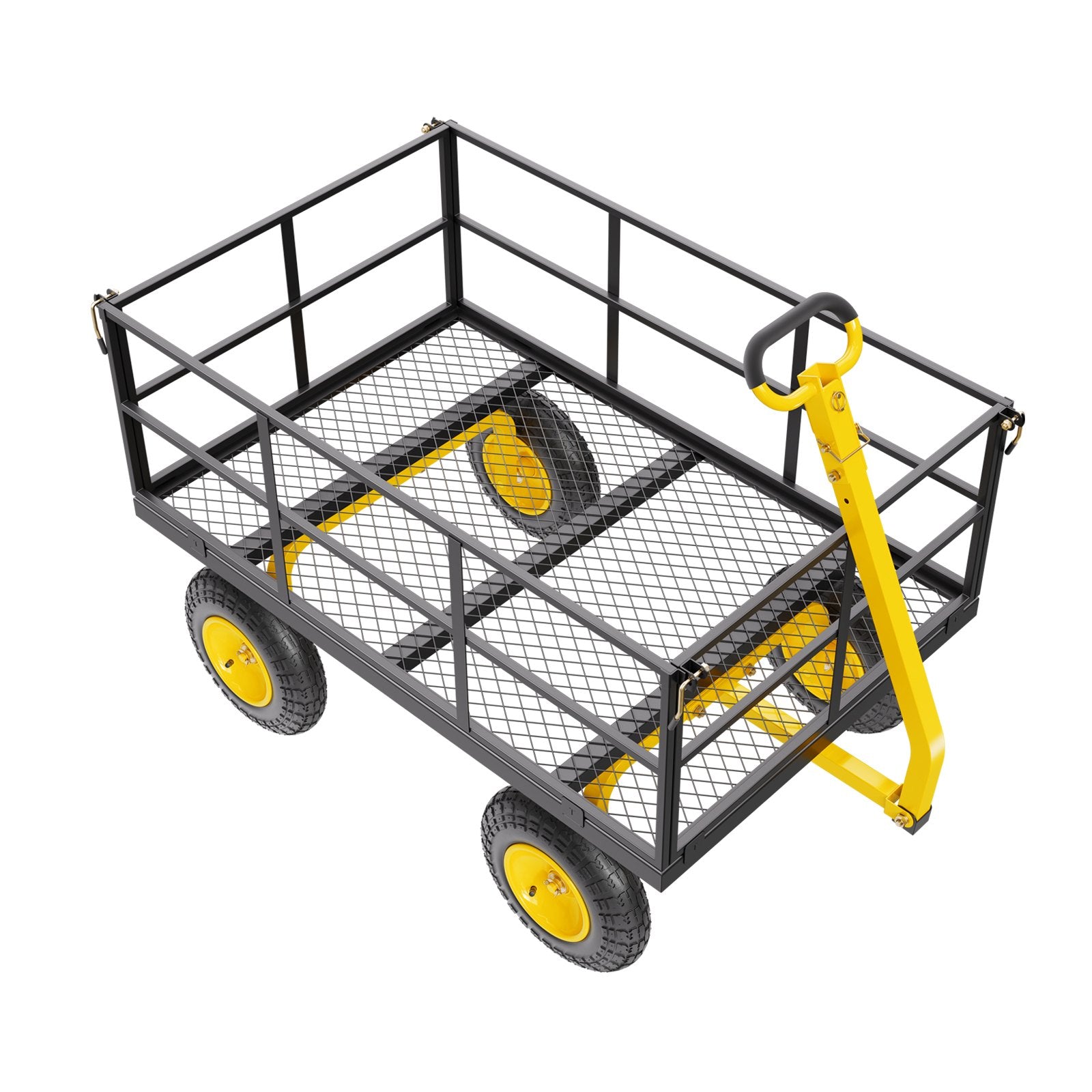Heavy Duty 1400 Lbs Steel Garden Cart with 13" All Terrain Tires, Removable Mesh Sides, Ergonomic Handle, and Rotating Design for Outdoor Utility Use