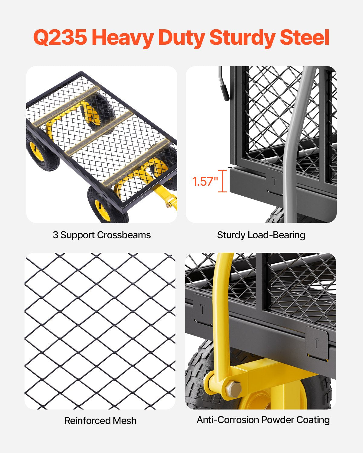 Heavy Duty 500 Lbs Steel Garden Wagon Cart with 10" All Terrain Tires, Mesh Sides, Rotating Handle - Ideal for Yard and Utility Tasks