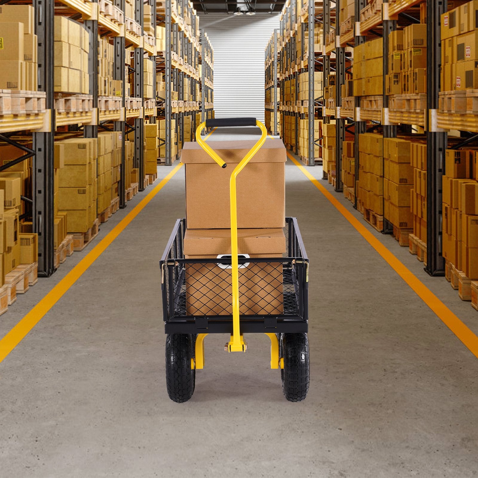 Heavy Duty 500 Lbs Steel Garden Wagon Cart with 10" All Terrain Tires, Mesh Sides, Rotating Handle - Ideal for Yard and Utility Tasks