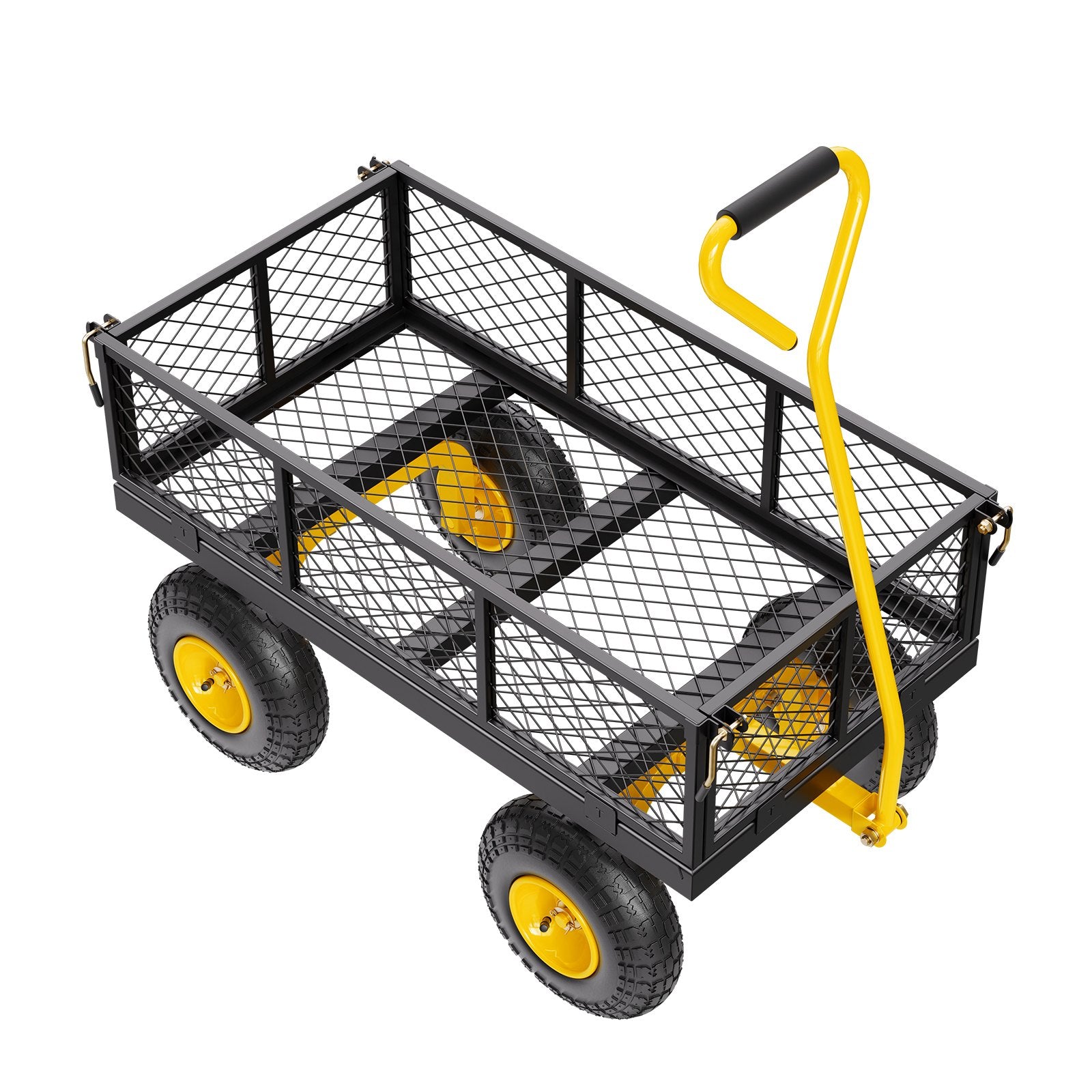 Heavy Duty 500 Lbs Steel Garden Wagon Cart with 10" All Terrain Tires, Mesh Sides, Rotating Handle - Ideal for Yard and Utility Tasks