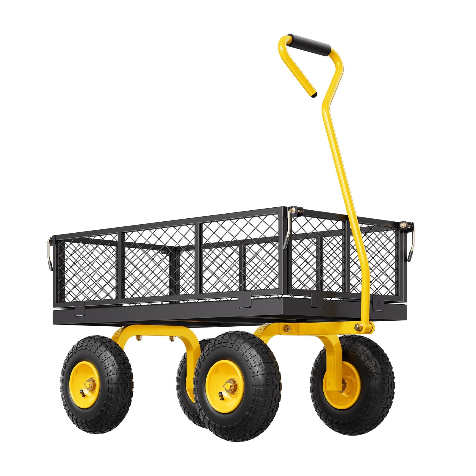 Heavy Duty 500 Lbs Steel Garden Wagon Cart with 10" All Terrain Tires, Mesh Sides, Rotating Handle - Ideal for Yard and Utility Tasks
