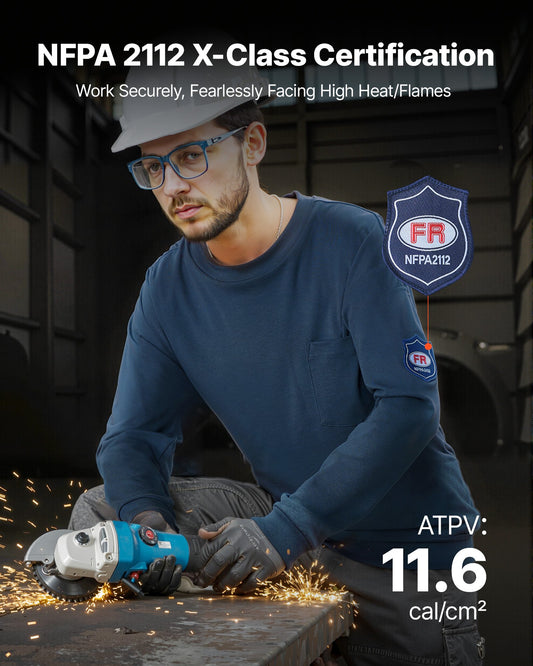 Men's 2XL Flame Resistant Work Shirt - Navy Blue, Lightweight 7 oz Breathable Cotton, Pre-Shrunk, Ideal for Welders & Electricians
