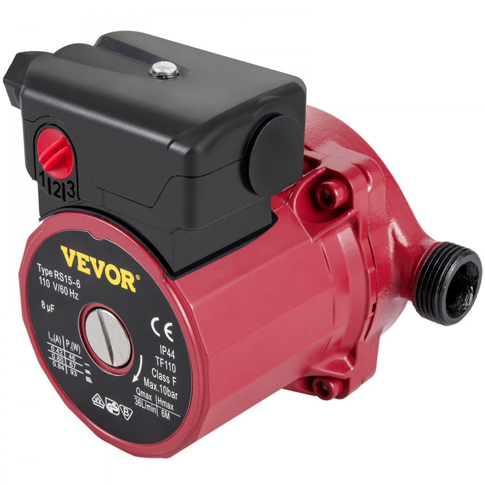 High-Efficiency 93W Water Circulator Pump with 3-Speed Control and Brass Fittings for Electric Water Heater Systems, 9.5 GPM, 110V, NPT 3/4" Connections