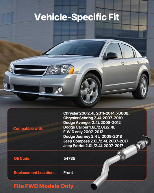 Stainless Steel Catalytic Converter for Chrysler 200/Dodge Avenger/Jeep Compass 2.4L L4 – Front Exhaust Gas Purification, OE 54735 Compliant