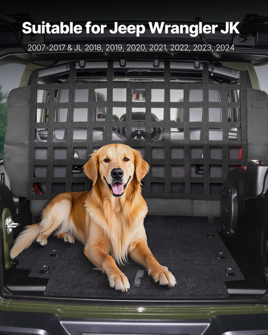 Jeep Wrangler Pet Net Barrier - Durable Mesh for JK 2007-2017, JL 2018-2024, Rear Seat Cargo Protection, Easy Install, Scratch-Resistant