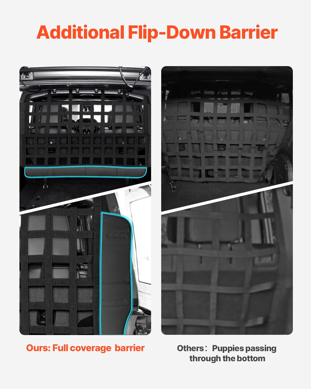 Jeep Wrangler Pet Net Barrier - Durable Mesh for JK 2007-2017, JL 2018-2024, Rear Seat Cargo Protection, Easy Install, Scratch-Resistant