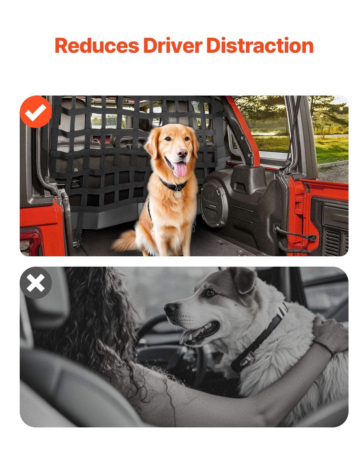 Jeep Wrangler Pet Net Barrier - Durable Mesh for JK 2007-2017, JL 2018-2024, Rear Seat Cargo Protection, Easy Install, Scratch-Resistant
