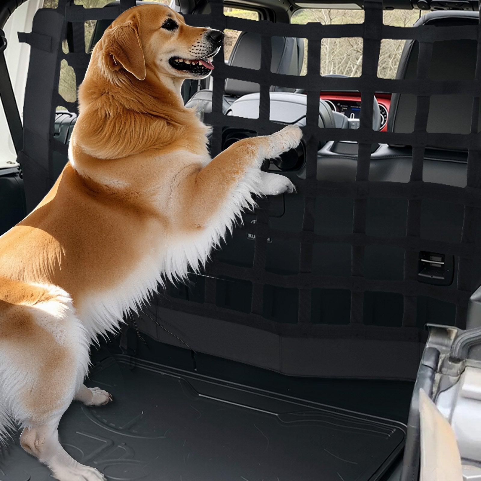 Jeep Wrangler Pet Net Barrier - Durable Mesh for JK 2007-2017, JL 2018-2024, Rear Seat Cargo Protection, Easy Install, Scratch-Resistant