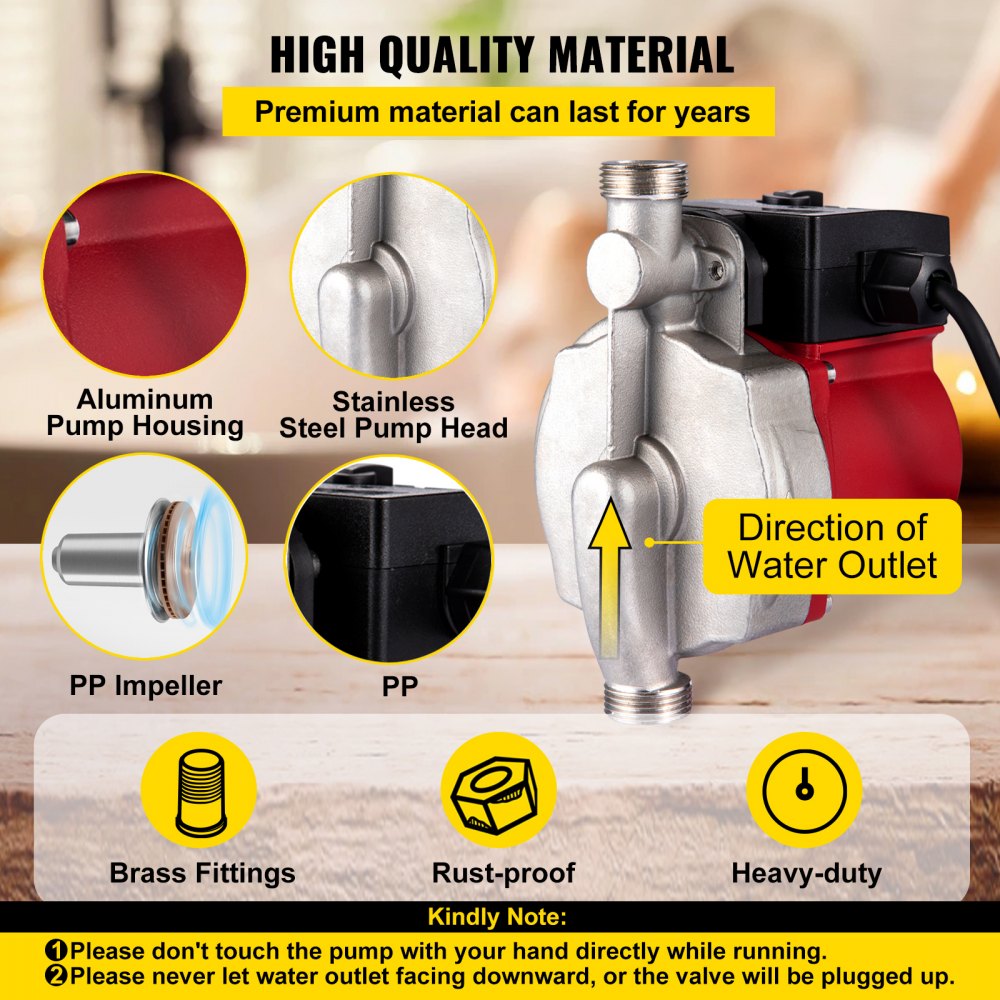 Efficient 120W Water Circulator Pump with Automatic Start and Dual Control Modes for Home Heating Systems, Includes Brass Fittings and Stainless Steel Pump Head, NPT 3/4" Connection
