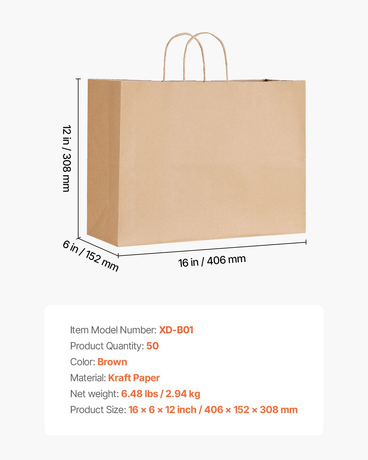 50-Pack Large Kraft Paper Bags with Handles - Reusable, Recycled, Eco-Friendly Brown Gift Sacks for Events, Crafts, and Shopping