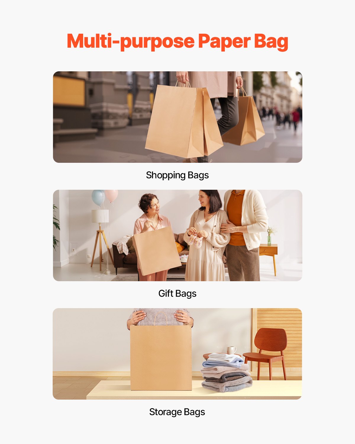 Eco-Friendly Kraft Paper Bags with Handles - 100 Large Reusable Grocery Sacks, Sturdy Recycled Brown Party Bags for Events, DIY, Business