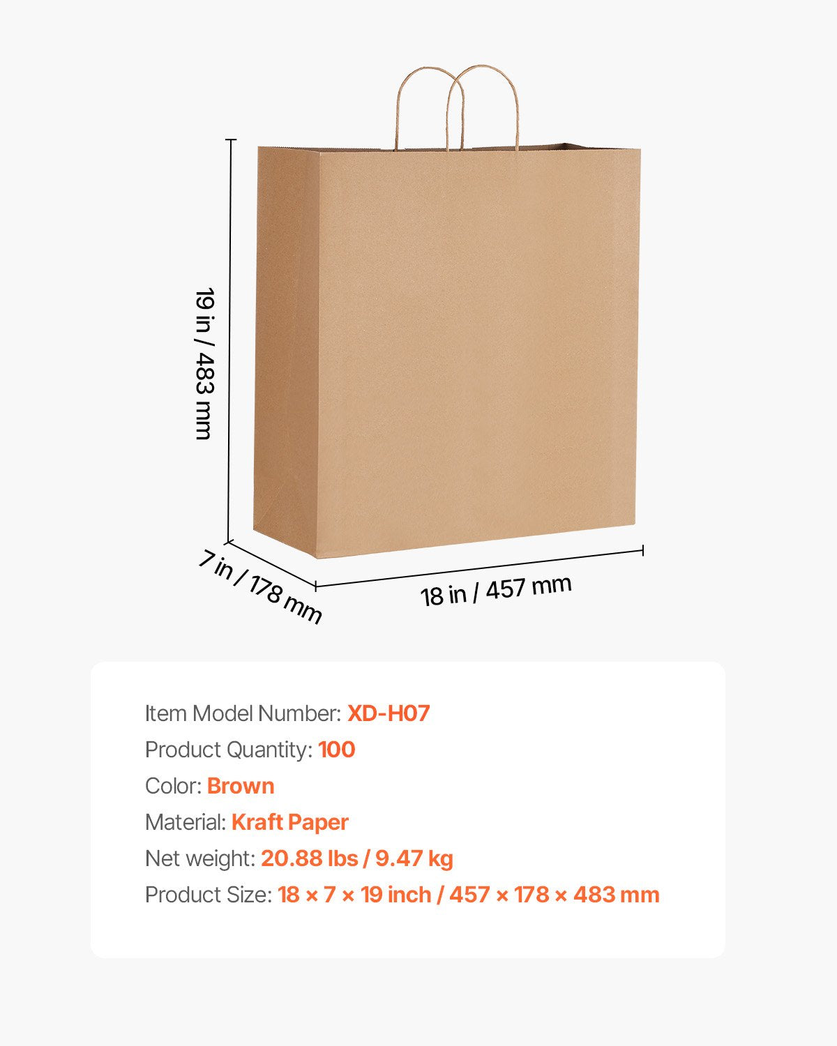 Eco-Friendly Kraft Paper Bags with Handles - 100 Large Reusable Grocery Sacks, Sturdy Recycled Brown Party Bags for Events, DIY, Business