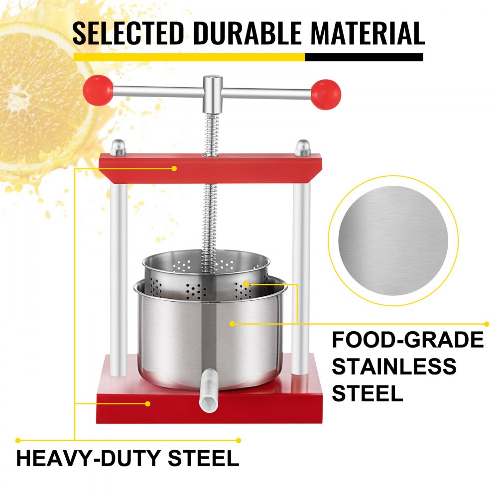 1. Durable 1.45 Gal Fruit and Grape Press with Dual Stainless Steel Barrels for Wine and Tincture Making
2. Heavy-Duty 5.5 L Wine and Cheese Press Featuring Power Ball Handle and Thick Plate Design